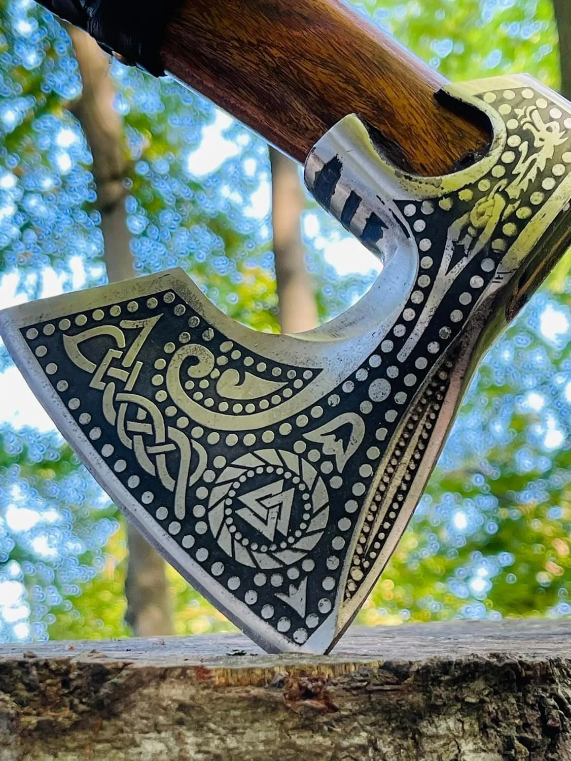 Handmade Viking Axe Hatchet Throwing Axes Chopper Axes Gifts for Men - Wood Working Hand Tool - Viking Gifts - Tomahawk Bearded - Forged High Carbon Steel (Russian Valknut Viking Axes)