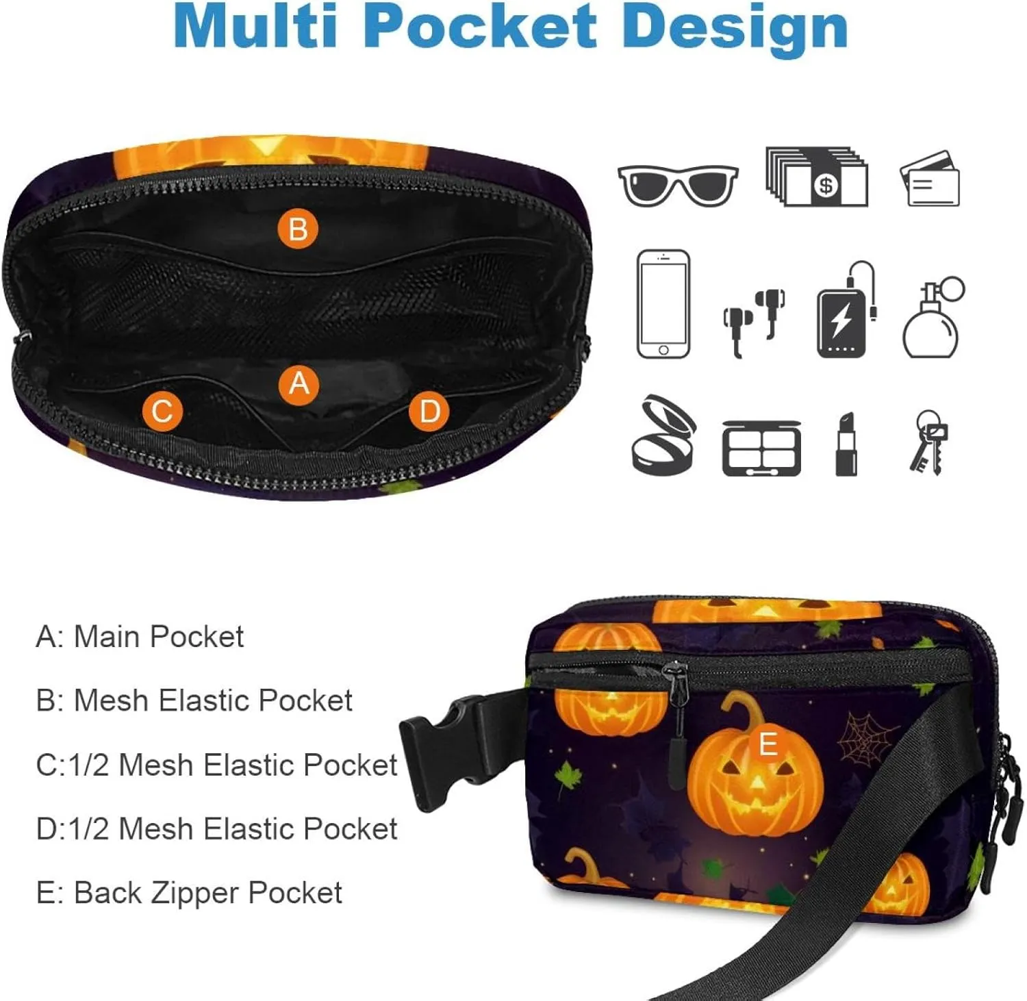 Happy Halloween-314 Belt Bag for Men and Women Fanny Pack,Belt Bag with Adjustable Strap,Fashion Crossbody Everywhere Belt Bag for Travel Outdoors Running Hiking