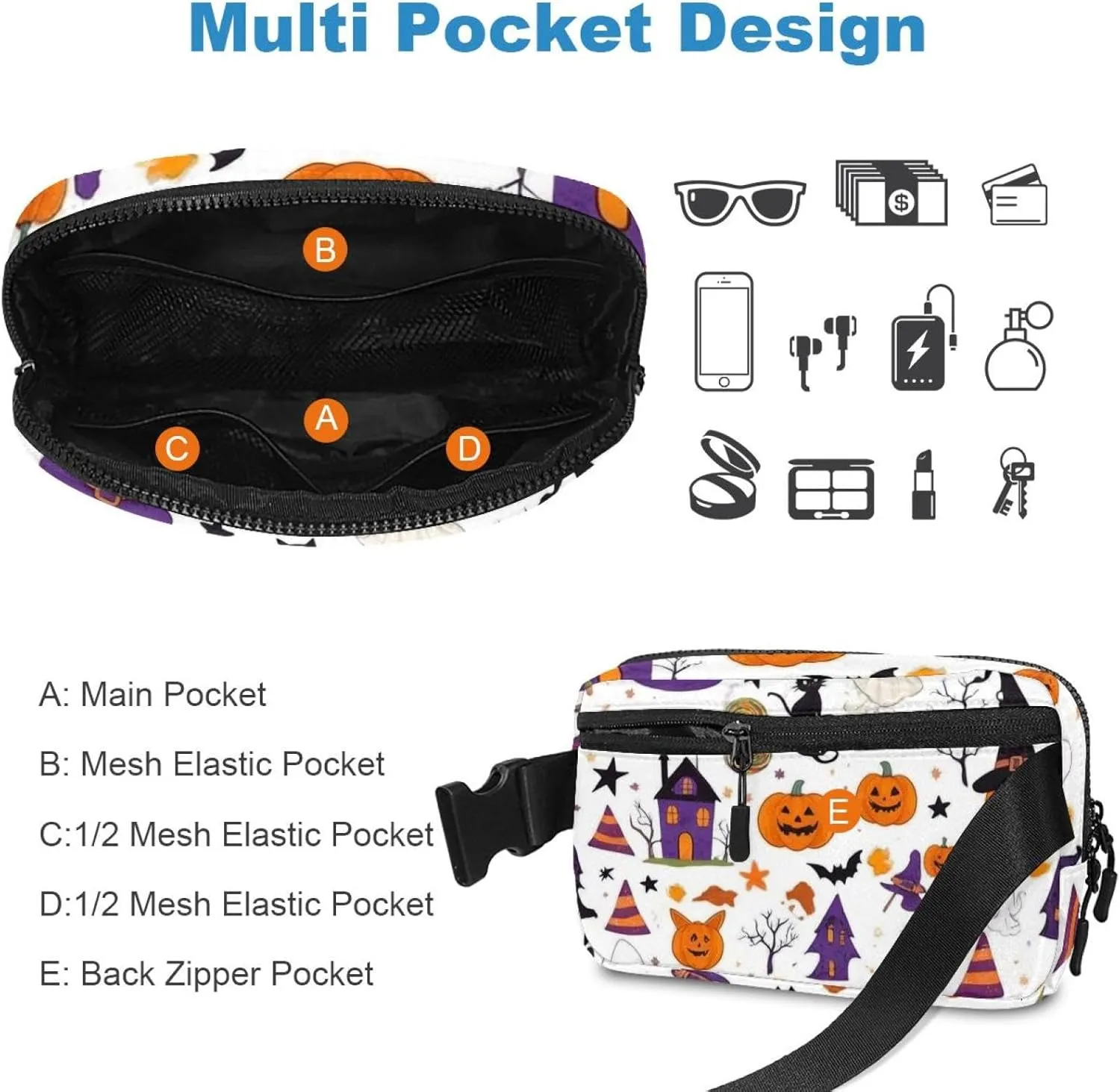Happy Halloween-316 Crossbody Fanny Pack for Men&Women,Belt Bag for Travel Casual Walking Running Hiking Cycling