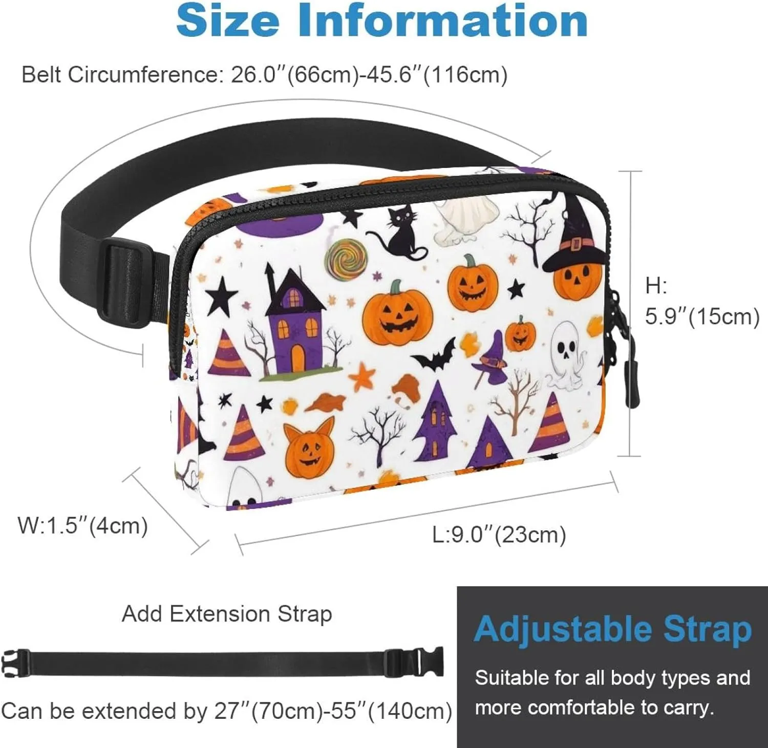 Happy Halloween-316 Crossbody Fanny Pack for Men&Women,Belt Bag for Travel Casual Walking Running Hiking Cycling