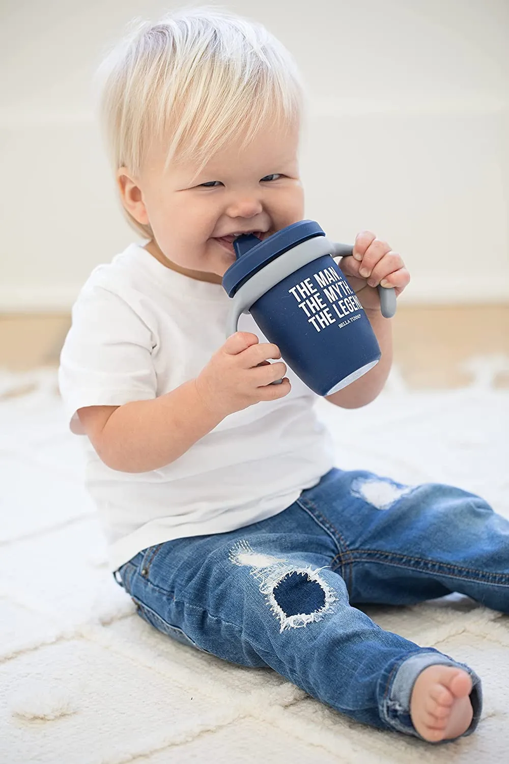 Happy Sippy Cup – Transition Sippy Cups for Baby 6 Months and Older, Baby and Toddler Sippy Cups with Removable Handles and Non-Toxic, BPA Free Silicone, The Man, 8 oz
