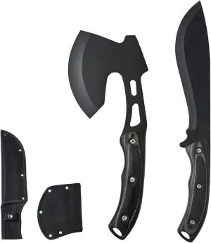 Happybuy Hunting & Camping Set, Stainless Steel, Hatchet & Knife, with Sheath, for Outdoor Adventure Survival