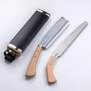 Hatchet 195mm(ABT 7.7") & Saw 240mm(9.4inch) Set Aogami Steel, Double Bevel, Handmade by Japanese Craftsmen