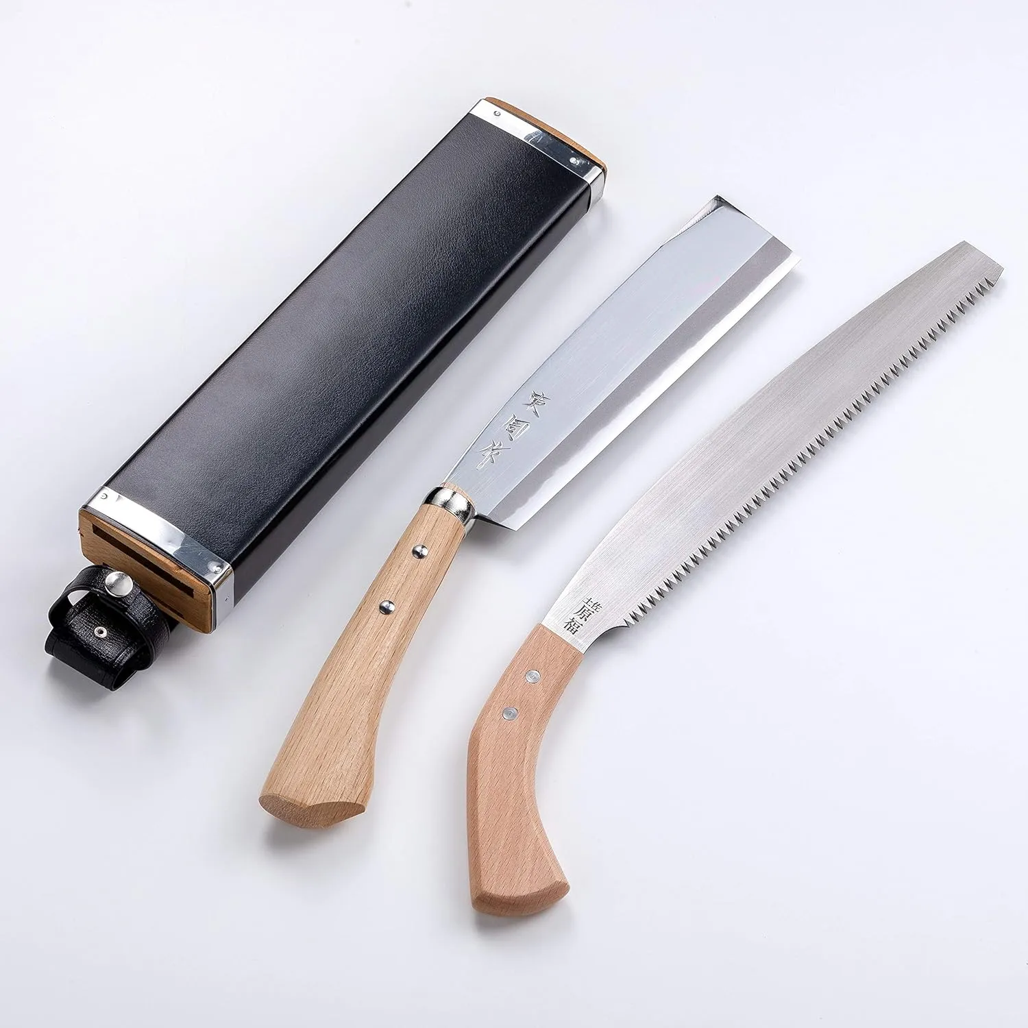 Hatchet 210mm(ABT 8.3") & Saw 240mm(ABT 9.4") Set Aogami Steel, Double Bevel, Handmade by Japanese Craftsmen