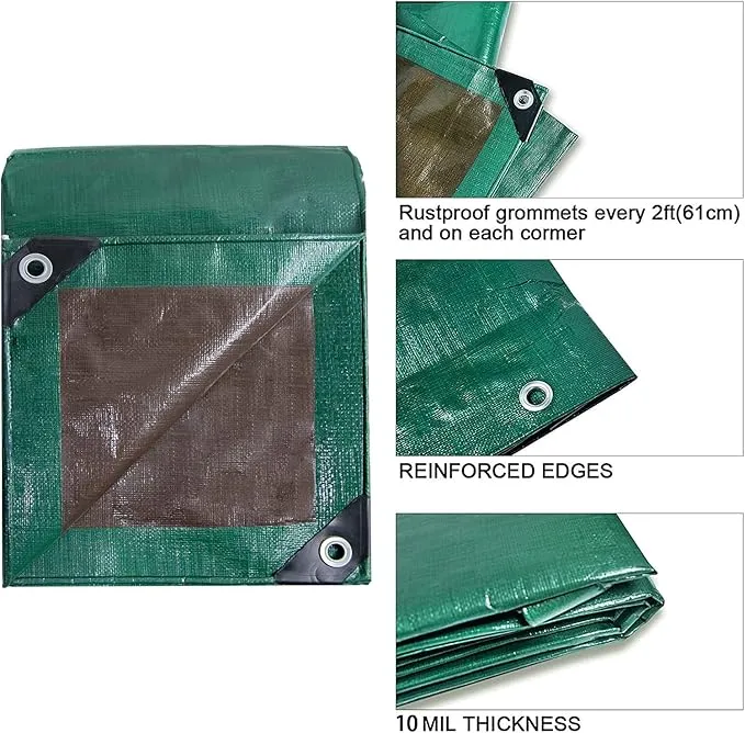 Heavy Duty 10 Mil Tarp Cover Waterproof UV Resistant Tarpaulin Used for Outdoor, Hunting, Camping, Backpacking, Canopy Tent, Ground Tarp, Cover Boat, Motorcycles, Roofs, Wood