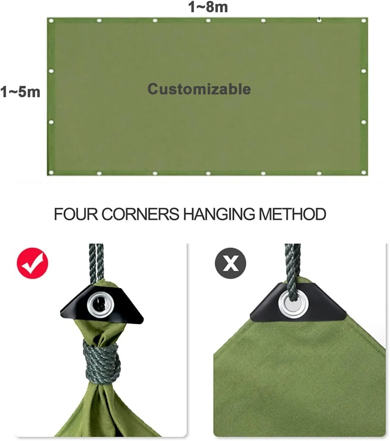 Heavy Duty Tarps Waterproof 3x10 Feet, Pool CanvasTarp Cover, Tarp UV Resistant, Rip & Tear Proof with Metal Grommets, Green Blue Tarp Multipurpose Use for Camping, Tent, Boat