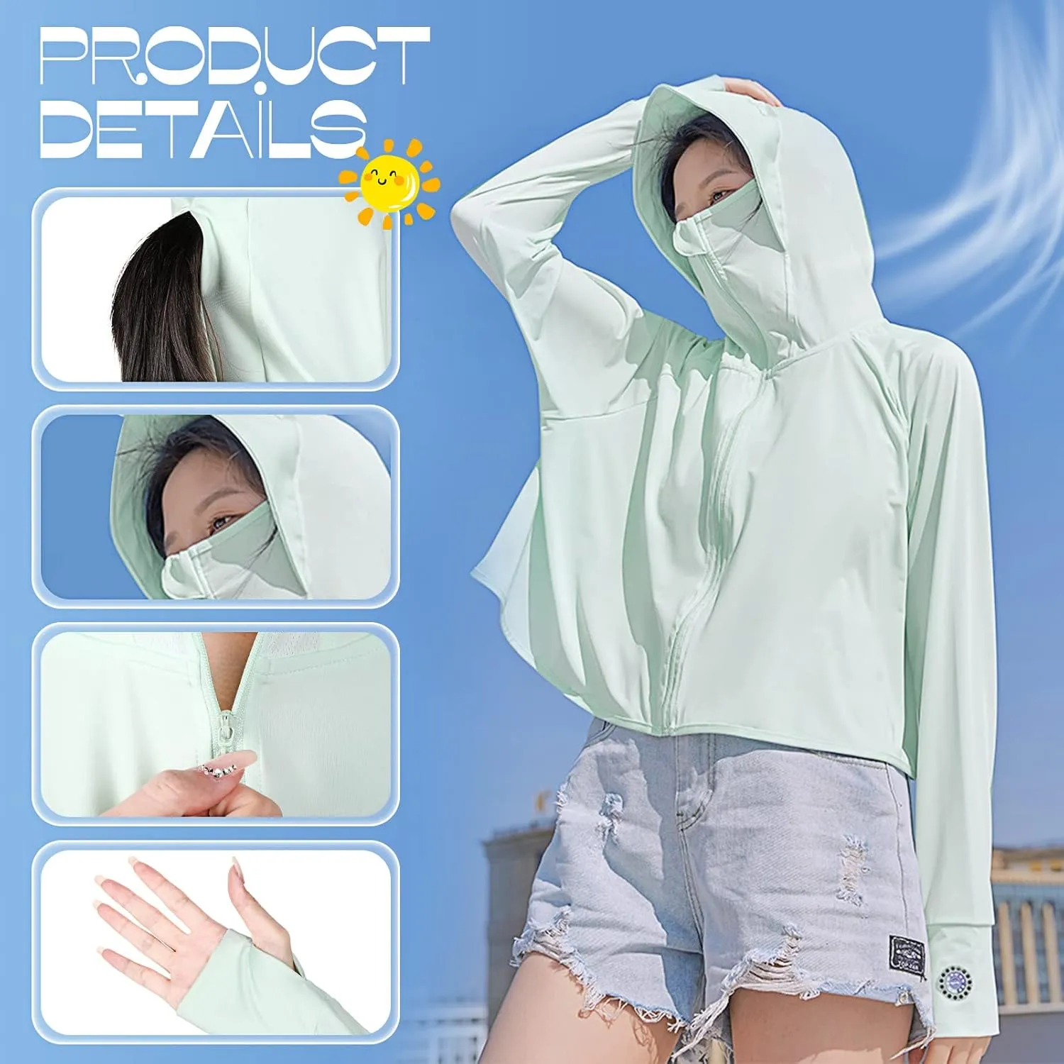 Hercicy 2 Pcs UV Protection Clothing Sun Protection Hoodie Jacket Full Zip UV Block Clothing for Women