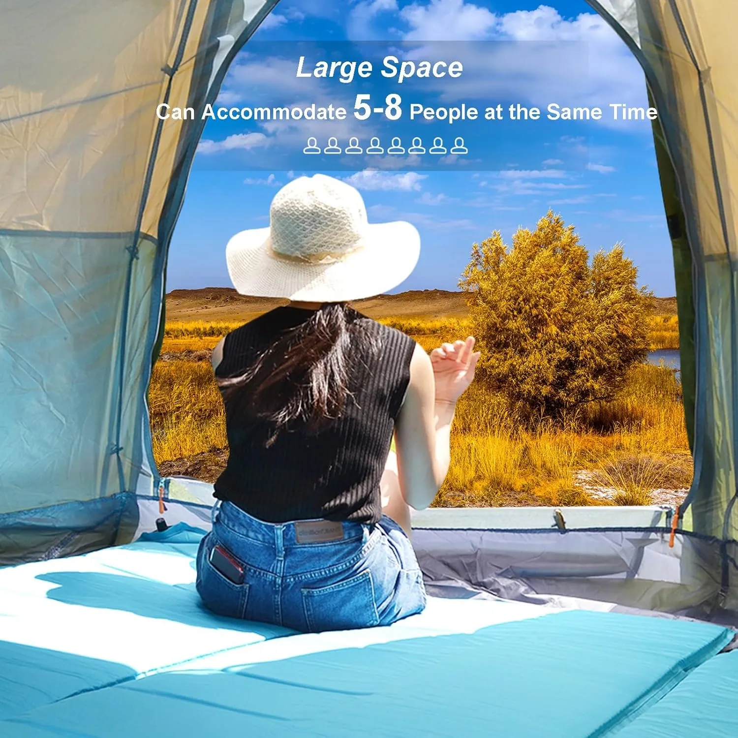 Hexagonal Tent 5-8 Person Outdoor Automatic Camping Tent Quick Set Up Folding Portable Thickened Field Camping Pop Up Dome Family Tent for Camping,Hiking,Traveling