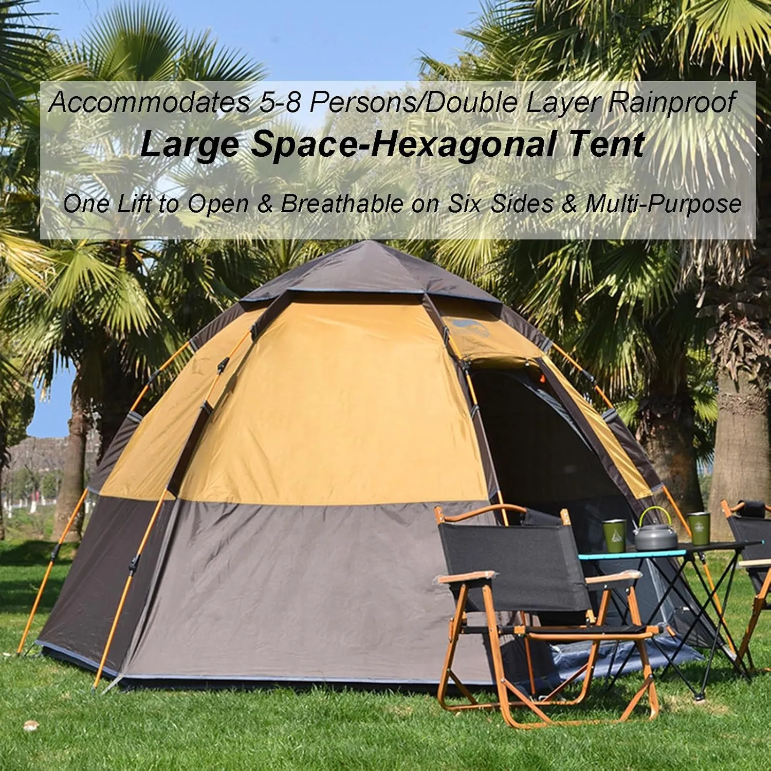 Hexagonal Tent 5-8 Person Outdoor Automatic Camping Tent Quick Set Up Folding Portable Thickened Field Camping Pop Up Dome Family Tent for Camping,Hiking,Traveling