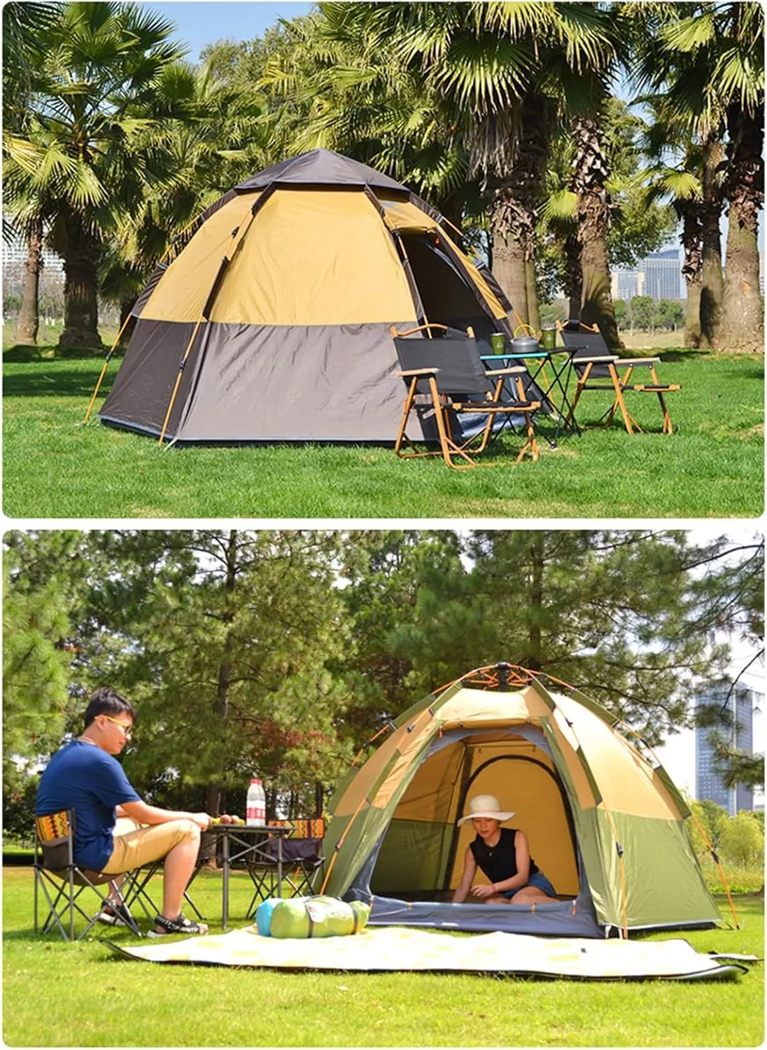 Hexagonal Tent 5-8 Person Outdoor Automatic Camping Tent Quick Set Up Folding Portable Thickened Field Camping Pop Up Dome Family Tent for Camping,Hiking,Traveling