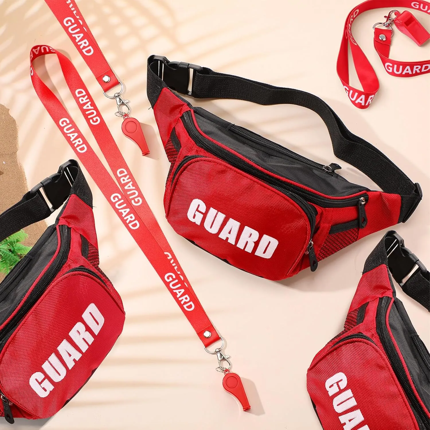 Hiboom Halloween Guard Costume Supplies Guard Fanny Pack with Whistle Lanyard First Aid Hip Pack Whistle with Lanyard Adjustable Strap Zipper Pouch Red Emergency Equipment Set