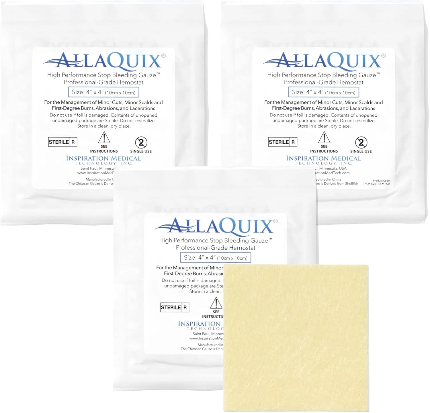 High Performance Stop Bleeding Gauze Pads – 3-Pack (4"x4") | Hemostatic Wound Dressing for Cuts & First Aid Kits | Sterile, Drug-Free, Fast Clotting Pads