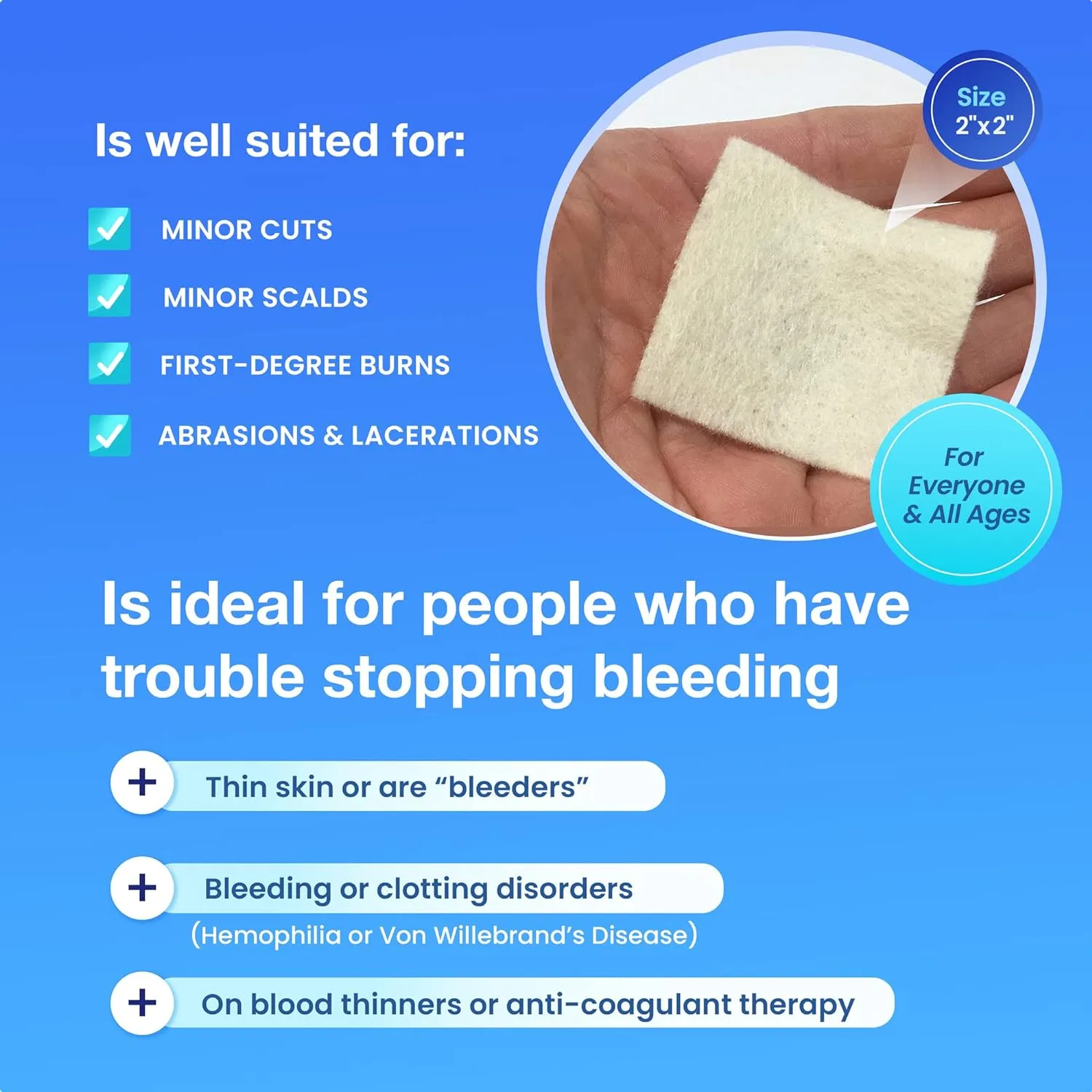 High Performance Stop Bleeding Gauze Pads – 3-Pack (4"x4") | Hemostatic Wound Dressing for Cuts & First Aid Kits | Sterile, Drug-Free, Fast Clotting Pads