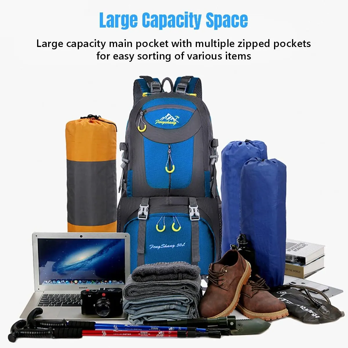 Hiking Backpack 50L Climbing Camping Backpack Large Rucksack for Trekking Travel Outdoor Sport(Blue)