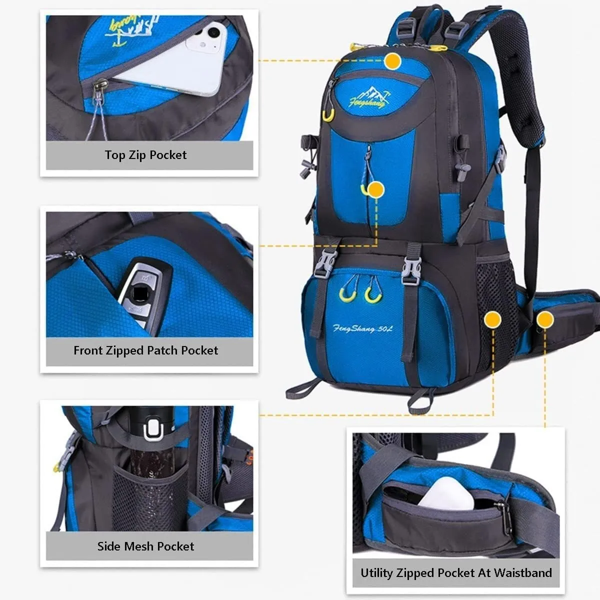 Hiking Backpack 50L Climbing Camping Backpack Large Rucksack for Trekking Travel Outdoor Sport(Blue)