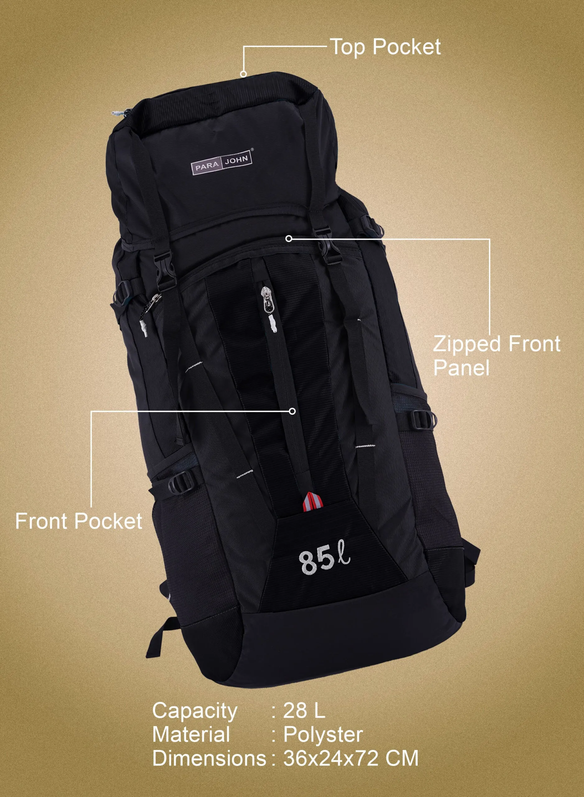 Hiking Backpack Mountain Bag for Camping Trekking Daypack Gear -  BLACK