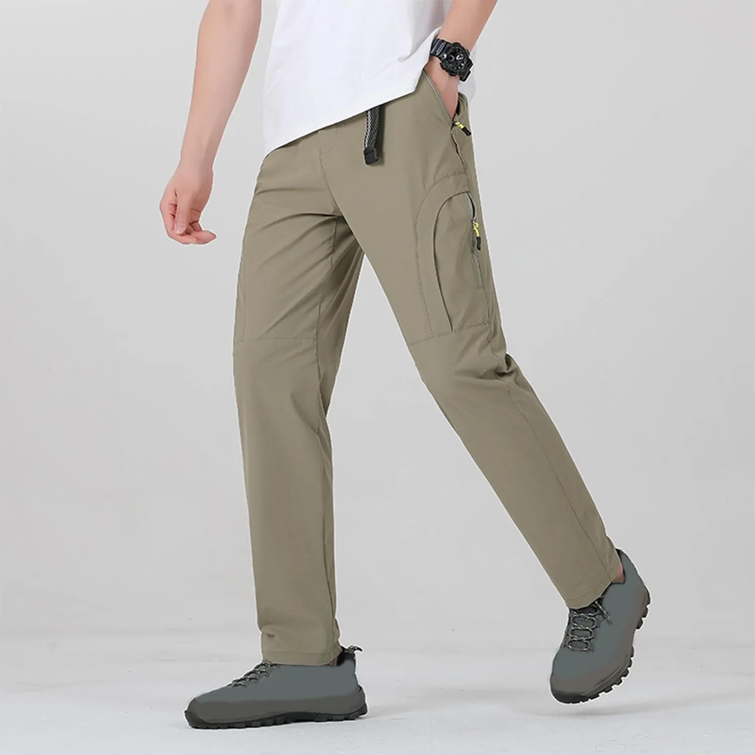 Hiking Pants Men with Belt 5 Zipper Pockets Waterproof Lightweight Quick Dry Travel Fishing Work Outdoor Pant Stretchy