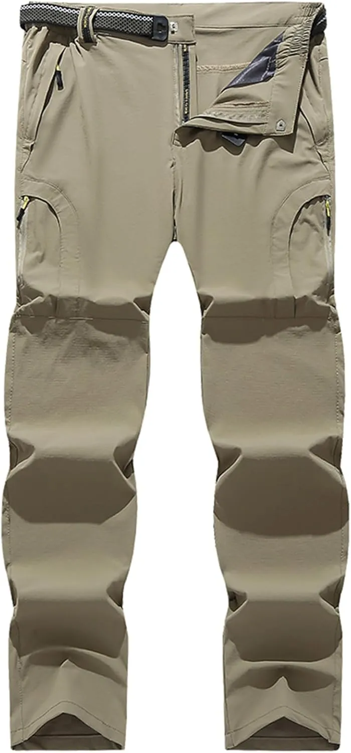 Hiking Pants Men with Belt 5 Zipper Pockets Waterproof Lightweight Quick Dry Travel Fishing Work Outdoor Pant Stretchy