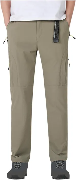 Hiking Pants Men with Belt 5 Zipper Pockets Waterproof Lightweight Quick Dry Travel Fishing Work Outdoor Pant Stretchy