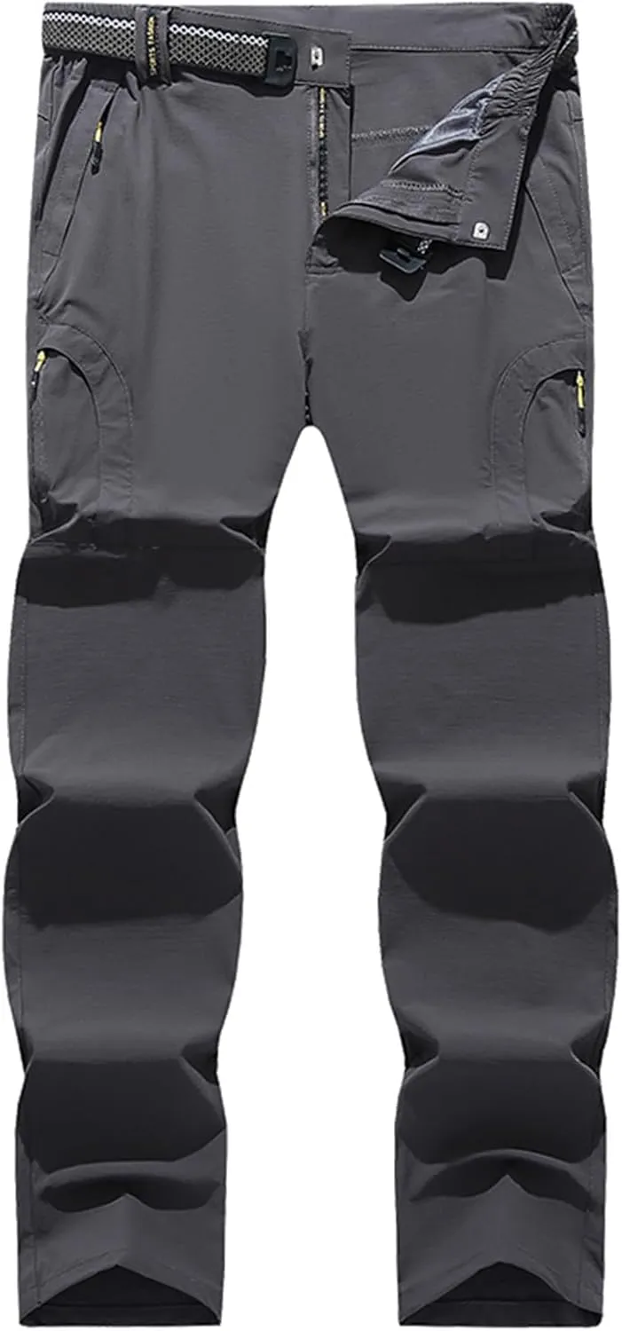 Hiking Pants Men with Belt 5 Zipper Pockets Waterproof Lightweight Quick Dry Travel Fishing Workout Pant Stretch Active