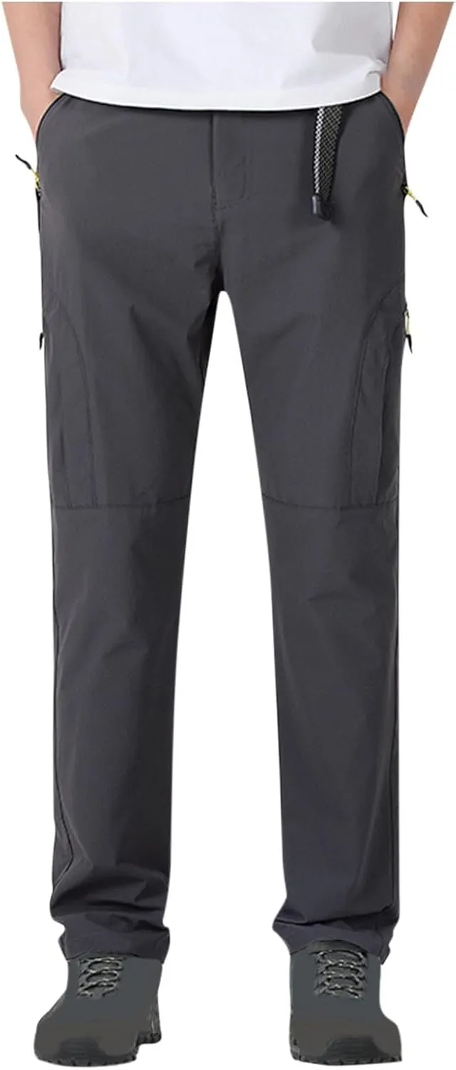 Hiking Pants Men with Belt 5 Zipper Pockets Waterproof Lightweight Quick Dry Travel Fishing Workout Pant Stretch Active