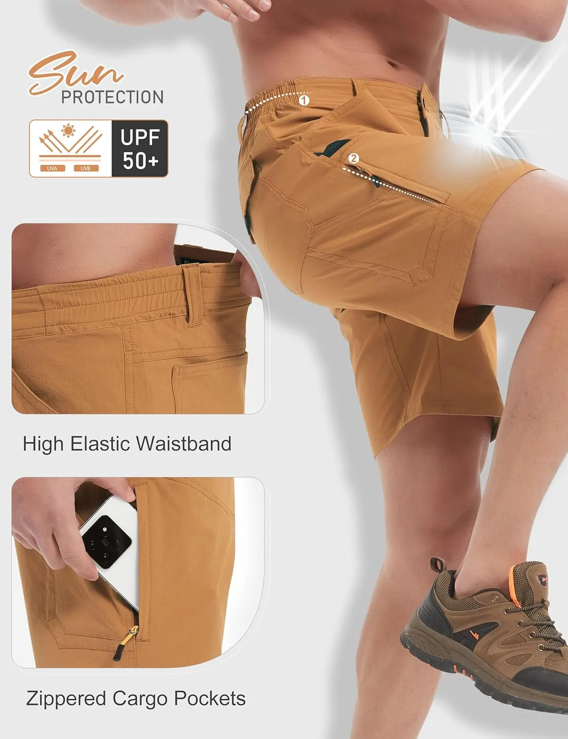 Hiking Shorts Men Cargo Quick Dry Lightweight Stretch Tactical Shorts for Fishing Travel Casual with Multi Pockets