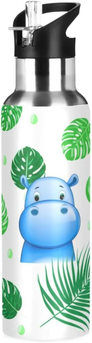 Hippo Sports Water Bottle with Straw, 22oz BPA Free Stainless Steel Vacuum Insulated Bottle for Gym Fitness Outdoor