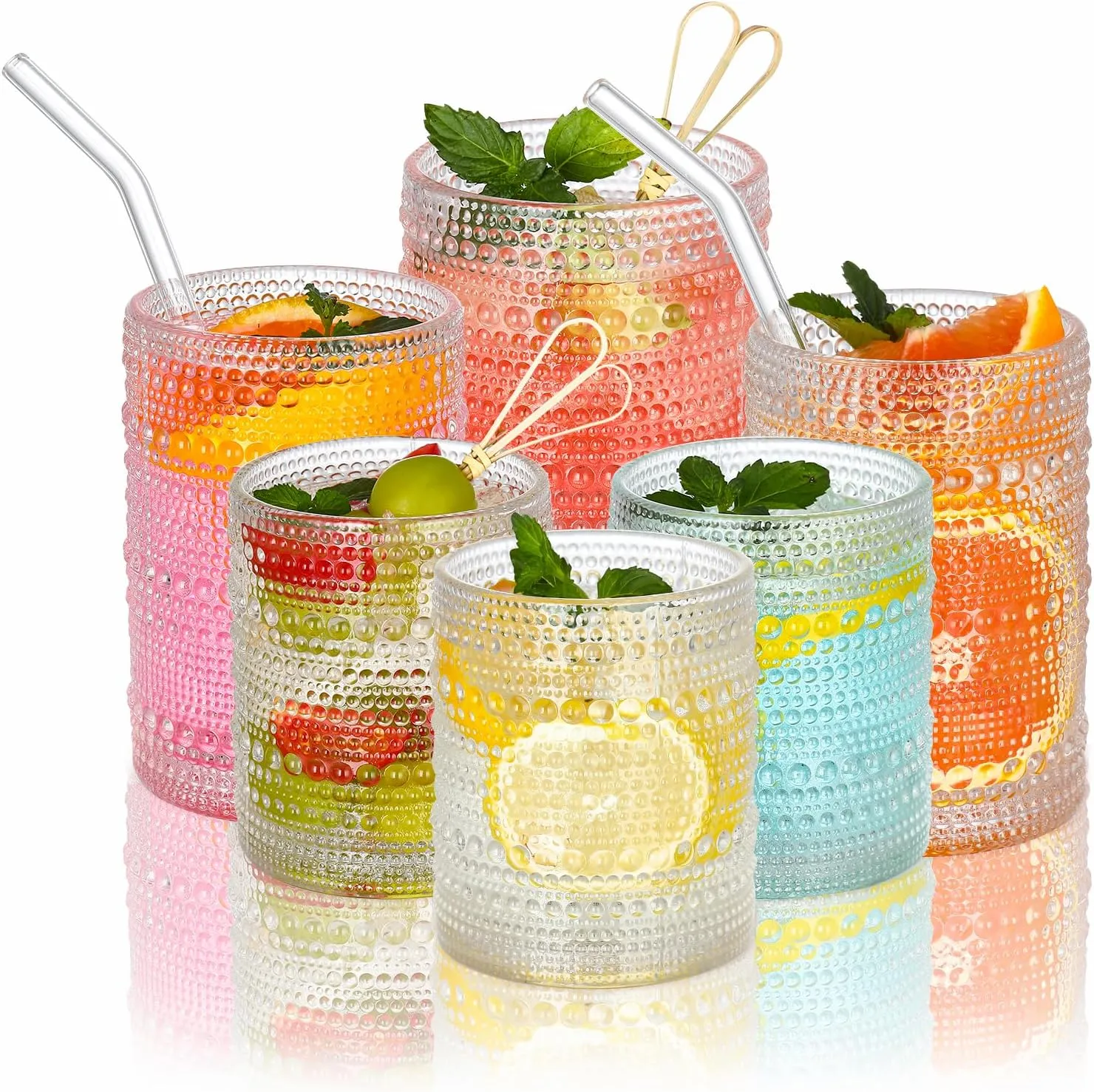 Hobnail Drinking Glasses Set of 12, 12oz & 15oz Vintage Glassware Set Cocktail Glass Set, Embossed Clear Water Tumbler,for Beer, Whiskey,Juice and Various Mixed Drinks (12 Pack-Clear)
