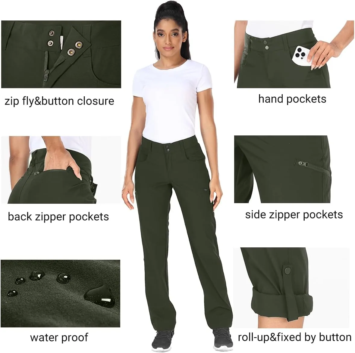 Holipick Women's Hiking Cargo Pants Lightweight Quick Dry Waterproof Outdoor Camping Travel Golf Pants with Pockets UPF 50 