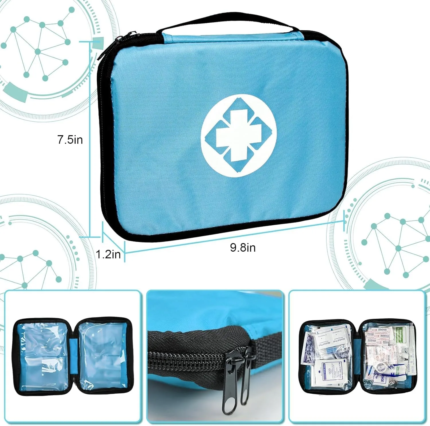 Home Car First Aid Kit Refill Supplies for Business 300Pcs Emergency Kits Urgent Essential for Workpalce Outing Skating Waterproof First Aid Blue Bag for Backpacking 1st Aid