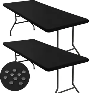 homing 2 Pack Rectangle Fully Waterproof Tablecloth, Elastic Fitted Fabric Table Cover for 6 Foot Tables, Washable Polyester Table Cloth for Picnic, Camping, Outdoor (Black, 30" x 72")