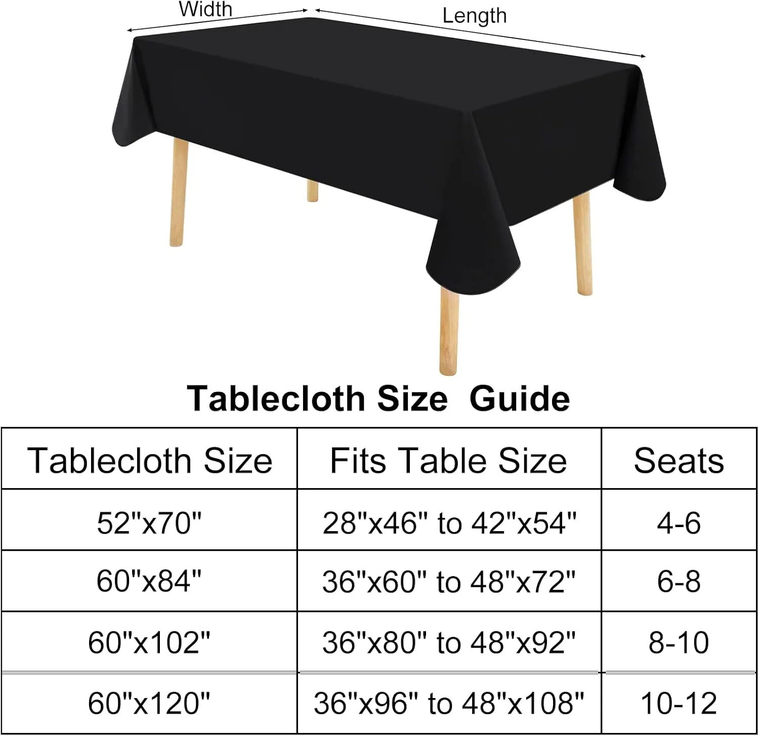 homing 2 Pack Rectangle Vinyl Tablecloth, Waterproof Spillproof Plastic Flannel Backed Table Cloth, Wipe Clean Table Cover for Dining Table, Buffet Parties and Camping (Black, 60" x 84")