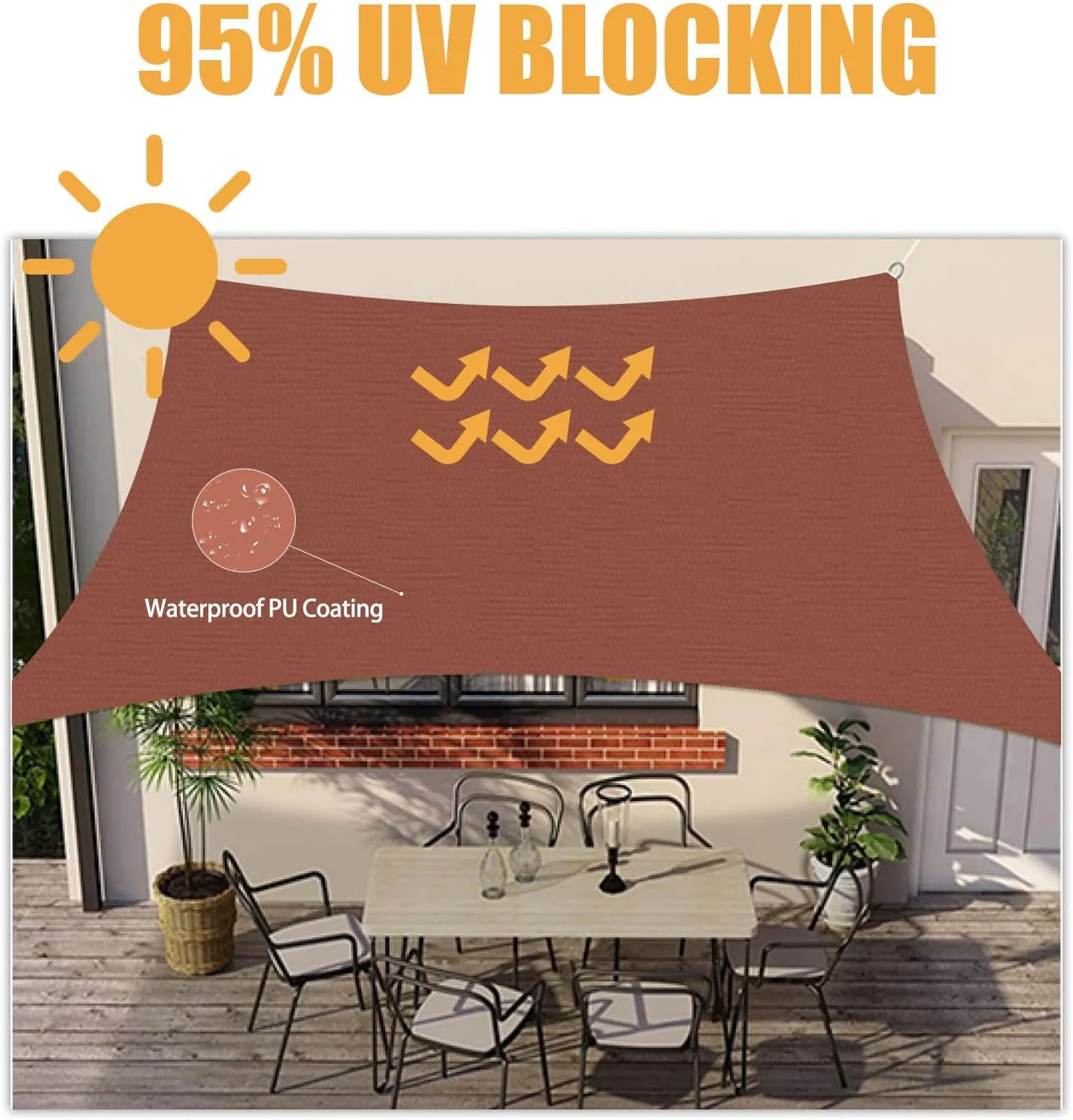 HOMPER 10'x13' Waterproof Sun Shade Sails Canopy Effectively 95% UV Block, Oxford Fabric, for Patio, Balconies, Lawn Garden, Party, Outdoor Activities
