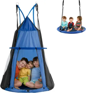 HONEY JOY Kids Hanging Chair Swing Tent, 2-in-1 40 Inch Hammock Tree Swing Seat & Detachable Play Tent, Max Capacity 330 LBS, Outdoor Indoor Nest Pod Swing Play House for Boys/Girls (Blue)