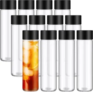 Honeydak 12 Pack Clear Glass Bottle with Lids 16Oz Wide Mouth Juice Bottles Milk Drinking Glass Bottle Reusable Airtight Juicing Cups Leak Proof Water Jar for Juicing Tea Milk Beverage Storage(Black)