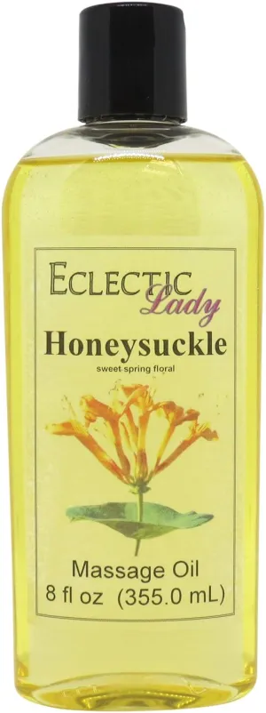 Honeysuckle Massage Oil, 8 oz, With Sweet Almond Oil and Jojoba Oil, Preservative Free, Perfect for Aromatherapy and Relaxation