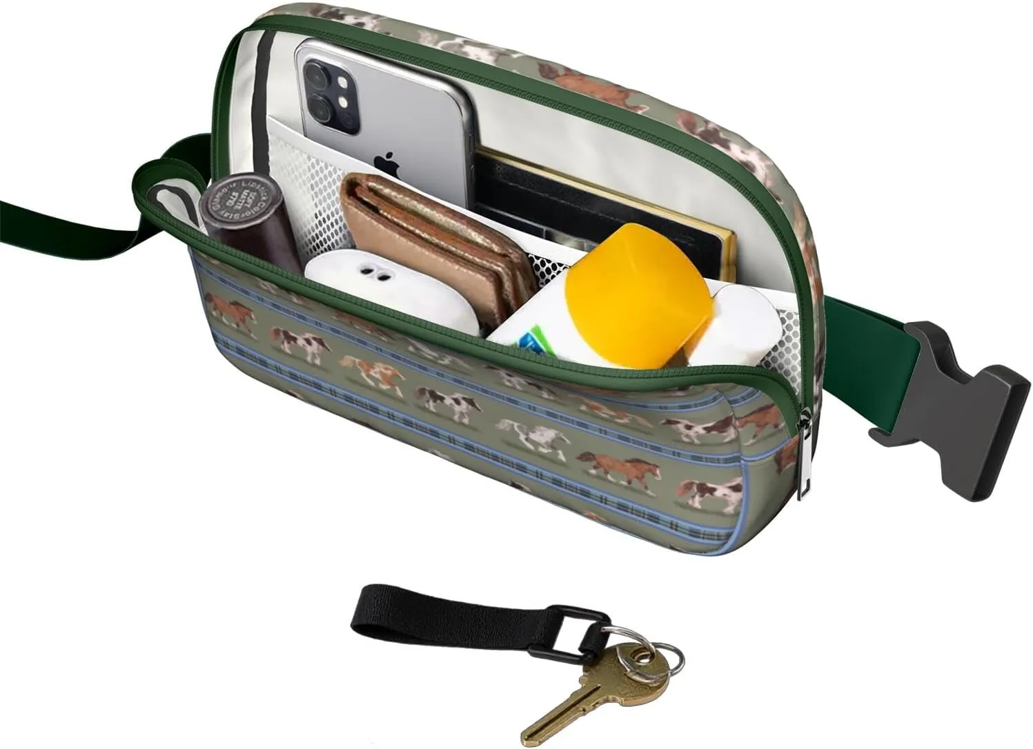 Horse Mini Belt Bag for Men Women Pony Floral Waist Packs Crossbody Bags Adjustable Strap for Hiking Cycling Sports