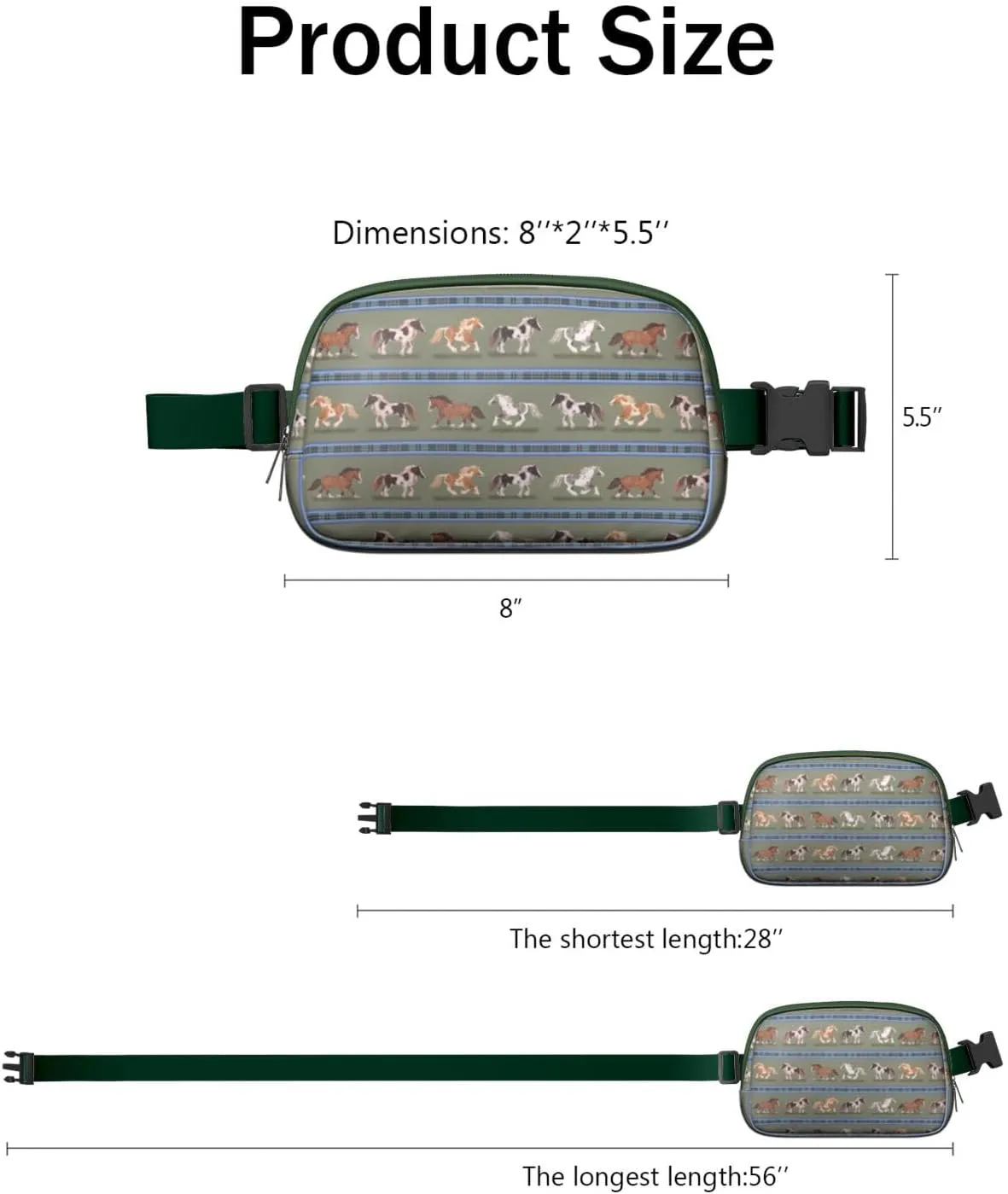 Horse Mini Belt Bag for Men Women Pony Floral Waist Packs Crossbody Bags Adjustable Strap for Hiking Cycling Sports