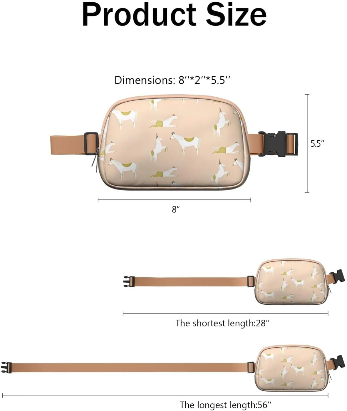 Horse Mini Belt Bag for Men Women Pony Floral Waist Packs Crossbody Bags Adjustable Strap for Hiking Cycling Sports