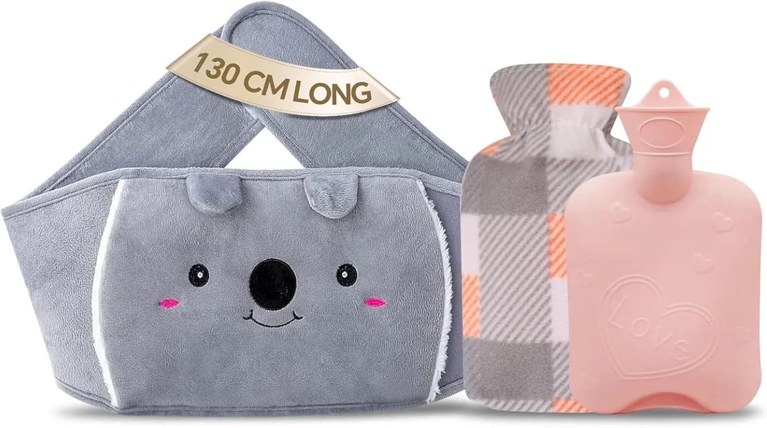 Hot Water Bag, Hot Water Bottle wtih Cover, 1L Rubber Warm Hot Water Bottles Pouch with 130cm Long Soft Waist Cover for Neck, Shoulder, Back, Hand, Legs and Period Pain Relief