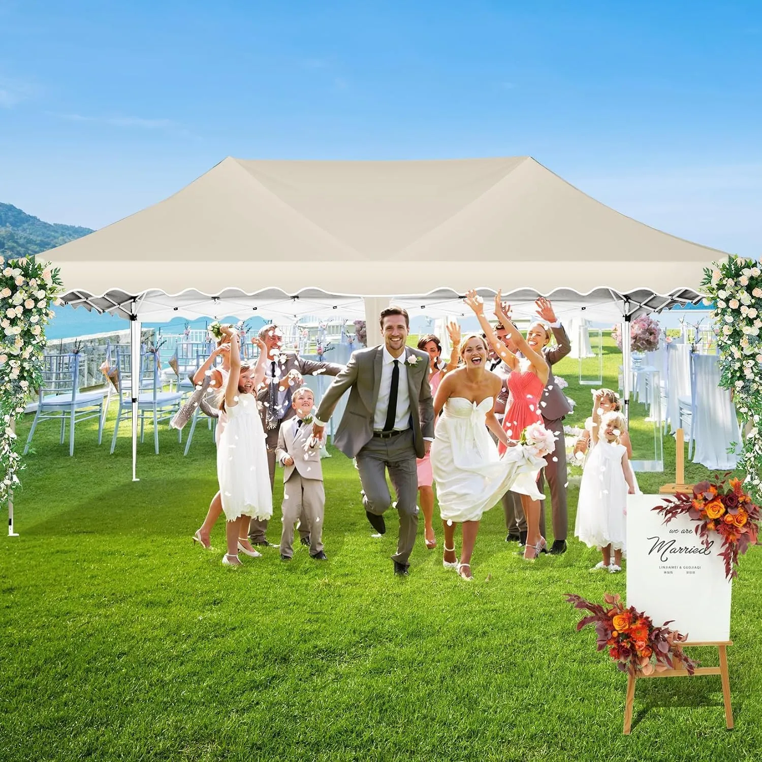 HOTEEL 10x20 Pop Up Canopy Tents for Parties, Outdoor Tent with 6 Sidewalls & 4 Sandbags & Wheeled Bag, Easy Setup for Wedding, Commercial, Patio Events, Party -Waterproof and UV50 , Khaki