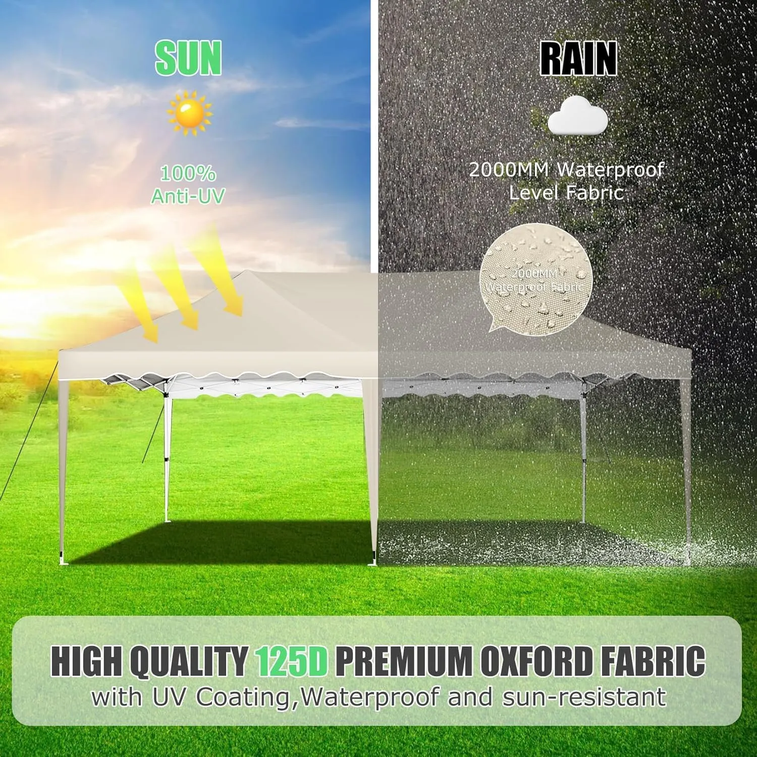HOTEEL 10x20 Pop Up Canopy Tents for Parties, Outdoor Tent with 6 Sidewalls & 4 Sandbags & Wheeled Bag, Easy Setup for Wedding, Commercial, Patio Events, Party -Waterproof and UV50 , Khaki