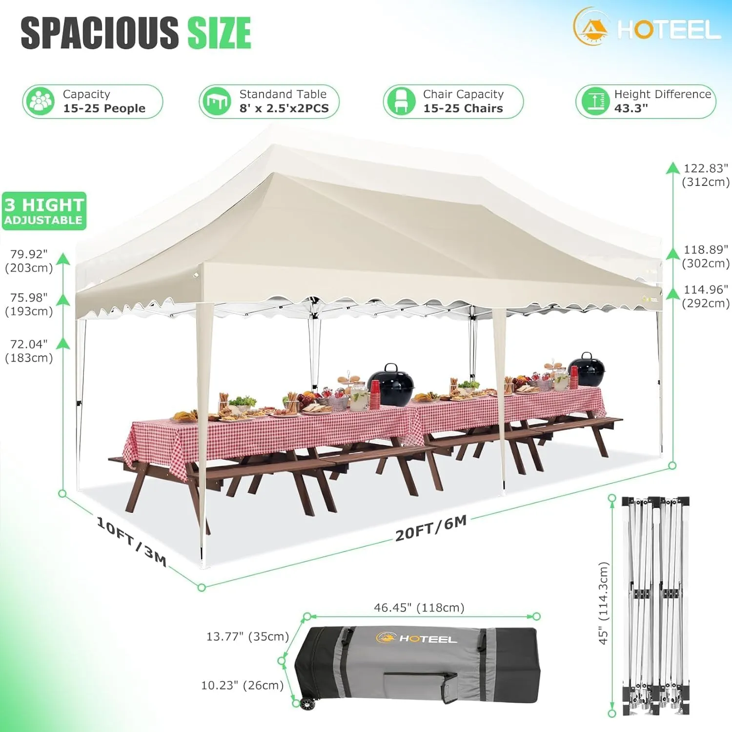 HOTEEL 10x20 Pop Up Canopy Tents for Parties, Outdoor Tent with 6 Sidewalls & 4 Sandbags & Wheeled Bag, Easy Setup for Wedding, Commercial, Patio Events, Party -Waterproof and UV50 , Khaki
