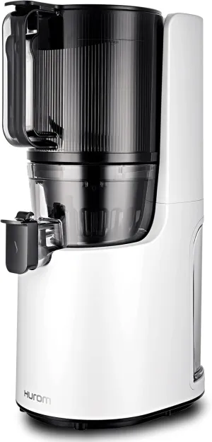 Hurom H-200 Easy Clean Electronic Juicer Machine (White) - Self Feeding Slow Juicer w Big Mouth Hopper to Fit Whole Fruits & Vegetables - Healthy Living - Rinse Clean No Scrub BPA Free Easy Assembly