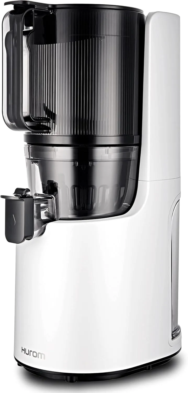 Hurom H-200 Easy Clean Electronic Juicer Machine (White) - Self Feeding Slow Juicer w Big Mouth Hopper to Fit Whole Fruits & Vegetables - Healthy Living - Rinse Clean No Scrub BPA Free Easy Assembly