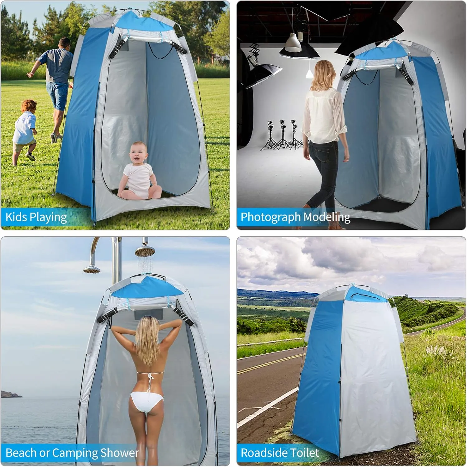HXBER Shelter Tent Portable Outdoor Camping Beach Shower Toilet Changing Tent Sun Rain Shelter with Window, Orange & Grey