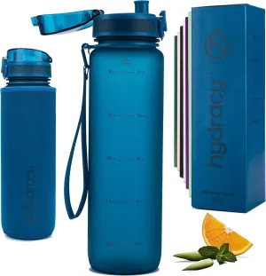 Hydracy Water Bottle with Time Marker -Large BPA Free Water Bottle & No Sweat Sleeve -Leak Proof Gym Bottle with Fruit Infuser Strainer & Times to Drink -Ideal for Fitness Sports & Outdoors