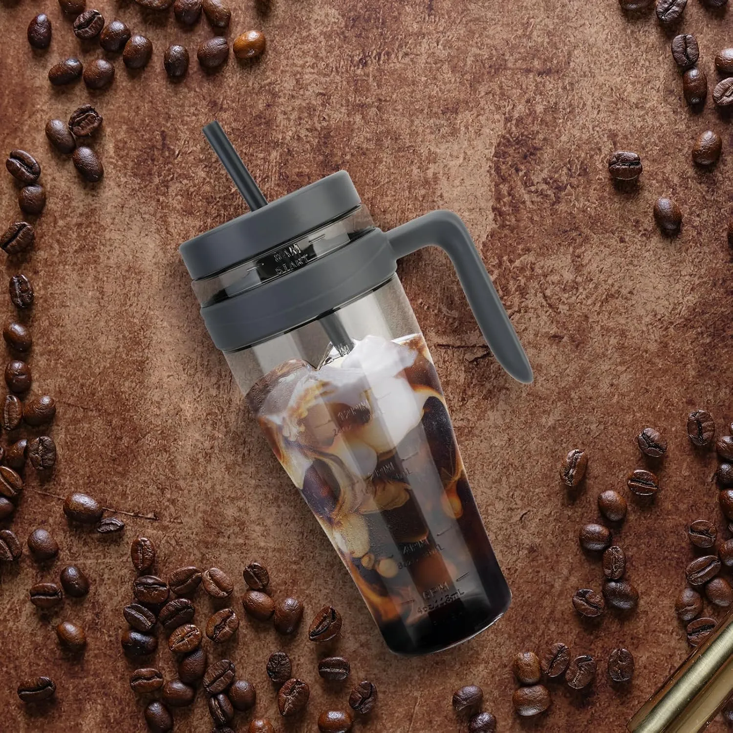 Hydraful 50 oz Tritan Plastic Tumbler with Lid and Straw and Handle - 100% Leak-Proof - Perfect for Iced Coffee, Smoothies, and Juice - Wide Mouth Reusable Water Bottle with Time Marker