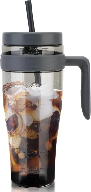 Hydraful 50 oz Tritan Plastic Tumbler with Lid and Straw and Handle - 100% Leak-Proof - Perfect for Iced Coffee, Smoothies, and Juice - Wide Mouth Reusable Water Bottle with Time Marker