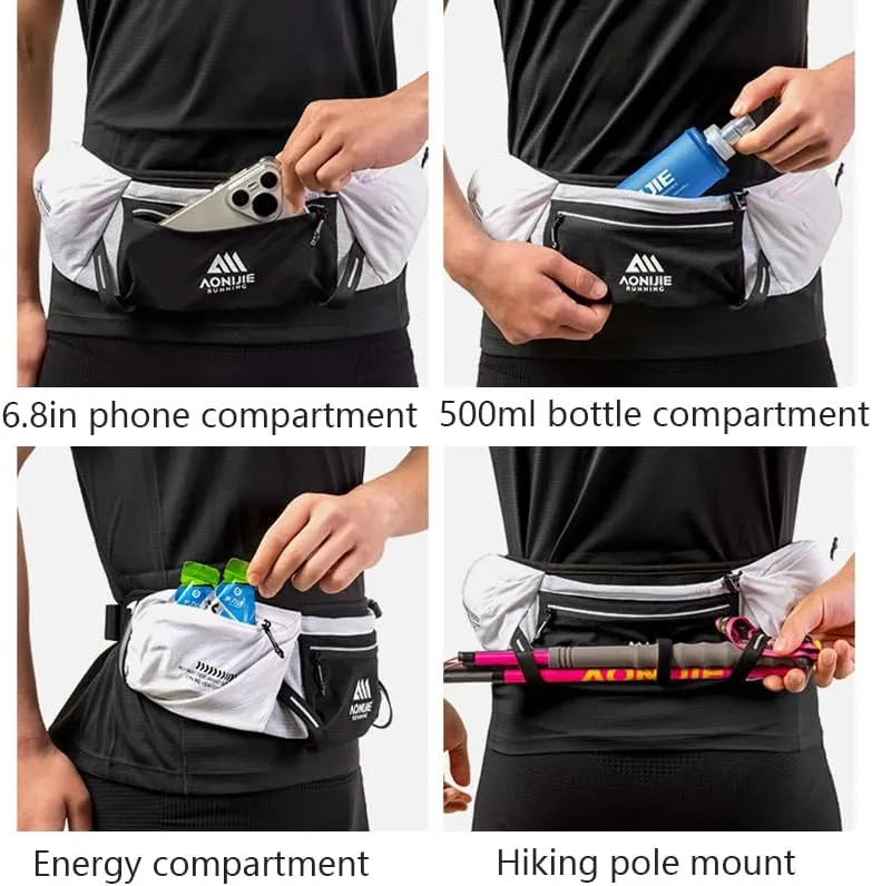 Hydration Running Belt Adjustable, Reflective & Lightweight Runners Waist Pouch for Men Womens, for Marathon Running Hiking Camping (A-Green 500ml Flask)
